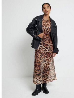 Платье макси с сетчатым принтом River Island с леопардовым принтом