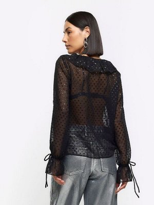 Черная блузка с оборками River Island