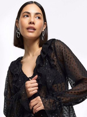 Черная блузка с оборками River Island
