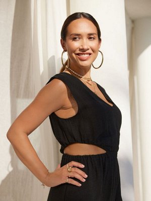 Черное льняное платье с вырезами Myleene Klass