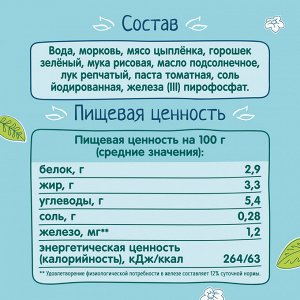 ФРУТОНЯНЯ Пюре 190г овощной суп с цыпленком