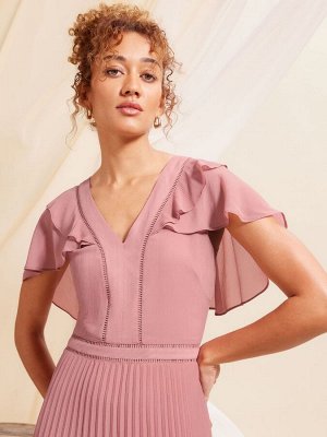 Платье макси для подружек невесты Love & Roses с оборками, кружевной отделкой и плиссировкой