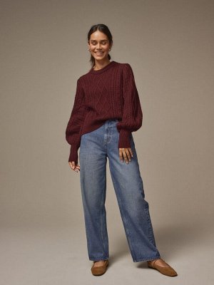 Бордовый красный - джемпер Laura Ashley с косичной вязкой