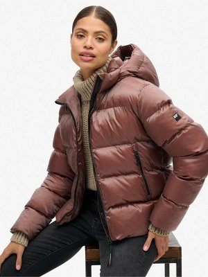 Куртка-пуховик Superdry с капюшоном цвета мускатно-коричневого цвета с отливом