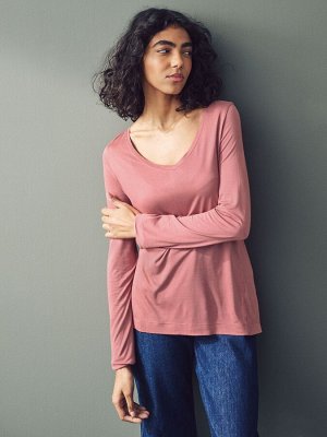 Футболка Rose Pink с принтом, V-образным вырезом и длинными рукавами