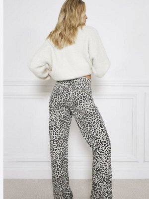 Джинсы River Island с высокой посадкой, прямого кроя, с леопардовым принтом, 100% хлопок