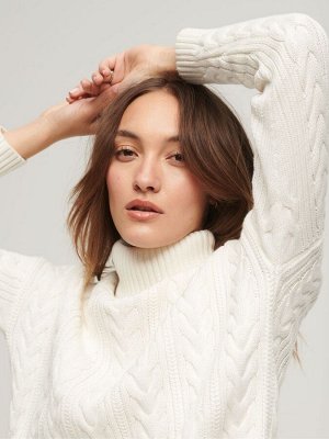Зимний белый - Джемпер Superdry с заниженной линией плеч, с косой, с отворотом, 100% хлопок