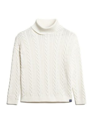 Зимний белый - Джемпер Superdry с заниженной линией плеч, с косой, с отворотом, 100% хлопок