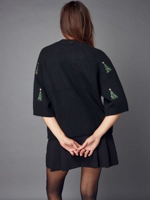 Черная рождественская елка с коротким рукавом - вязаный рождественский джемпер