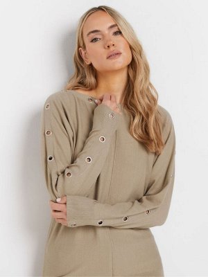 Натуральный - Длинный высокий свитер Sally Eyelet Batwing