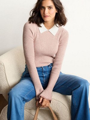 Blush Pink - трикотажный топ с расклешенным рукавом и воротником