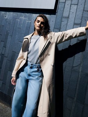 Пальто-тренч River Island Brown с двойным воротником и поясом