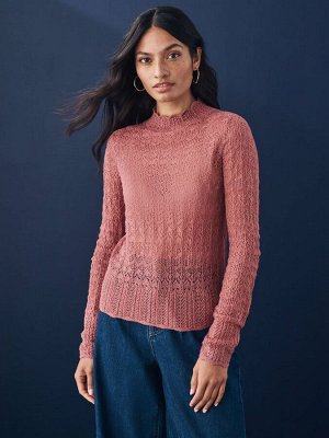 Blush Pink - вязаный джемпер с высоким воротом и ажурным кружевом, с добавлением шерсти