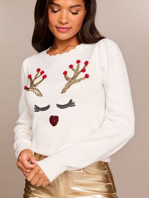 Вязаный джемпер с круглым вырезом и рождественским слоганом Reindeer - Lipsy
