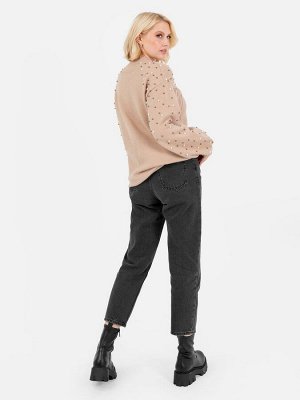 Коричневый - Lovedrobe Pearl Embellided Long Cable Knit Jacker