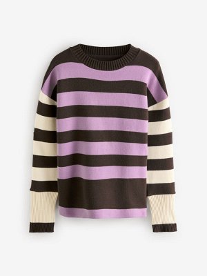 Purple Stripe — компактный, уютный джемпер с круглым вырезом и разрезами по бокам