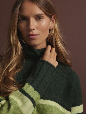 Джемпер из 100% хлопка с трикотажным узором Green Stripe - Roll Edge