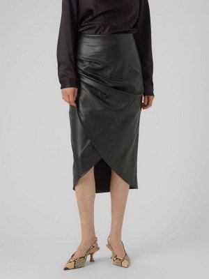 Юбка миди из искусственной кожи со сборками и запахом VERO MODA