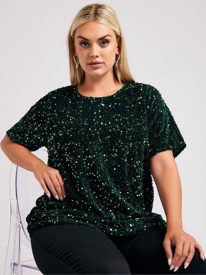Зеленый - Футболка Yours Curve London из бархата с пайетками