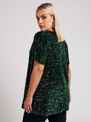 Зеленый - Футболка Yours Curve London из бархата с пайетками