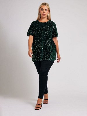 Зеленый - Футболка Yours Curve London из бархата с пайетками