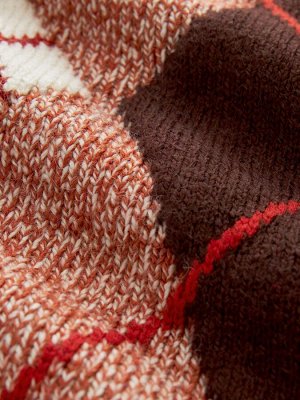 Коричневый узор Argyle - удлиненный джемпер с высоким воротом