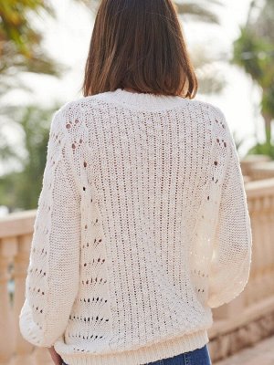 Pure Collection Белый хлопковый льняной женский свитер с узором