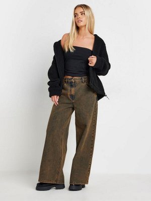 Джинсы PixieGirl Petite Brown Wide Leg из 100% хлопка с эффектом потертости