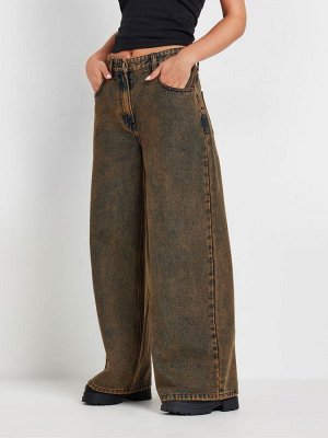 Джинсы PixieGirl Petite Brown Wide Leg из 100% хлопка с эффектом потертости