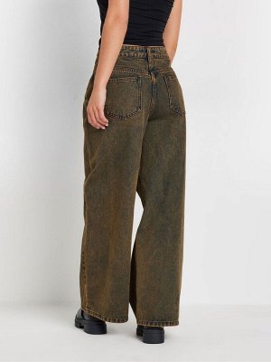 Джинсы PixieGirl Petite Brown Wide Leg из 100% хлопка с эффектом потертости