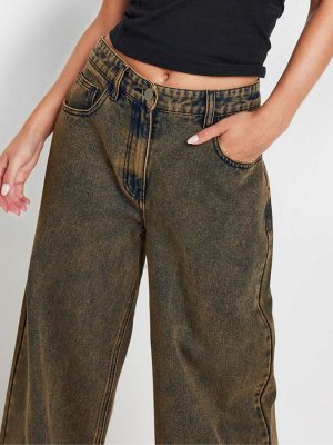 Джинсы PixieGirl Petite Brown Wide Leg из 100% хлопка с эффектом потертости