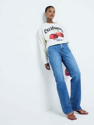 Джинсы River Island Slim с высокой талией, прямые, эластичные, 100% хлопок