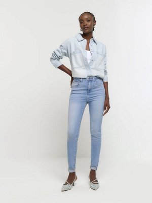 Светло-голубые джинсы-скинни River Island со средней посадкой и эффектом ягодиц