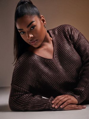 Фиолетовый - Yours Curve Foil Knit джемпер