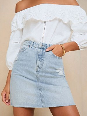 Мини-юбка Lipsy Denim с высокой талией, светло-синяя, тёмно-синяя