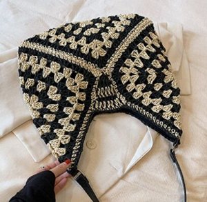 Вязаная плетеная сумка ведро через плечо, бежевая
