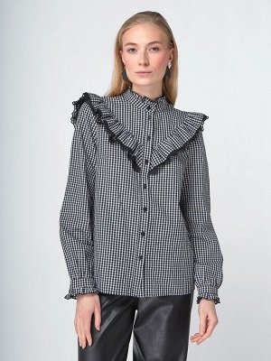 Блузка из хлопка с кружевом OD-896-1 ч/б клетка
