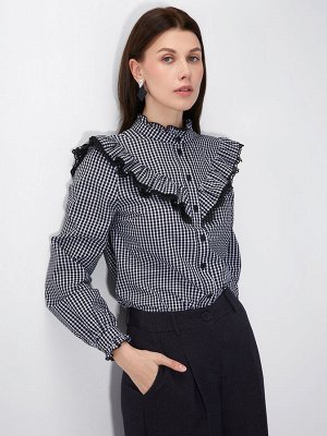 Блузка из хлопка с кружевом OD-896-1 ч/б клетка