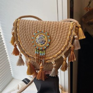 Женская сумка с кисточками в стиле бохо, коричневая