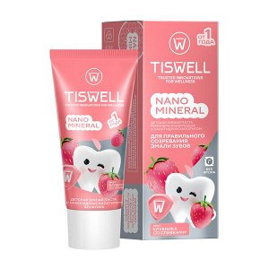 TISWELL зубная паста детская реминерализующая с наногидроксиапатитом без фтора Клубника со сливками от кариеса, 1+ 60 гр