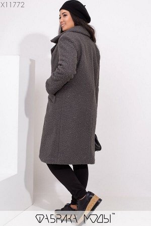 Фактурное пальто на подкладе прямого кроя с лацканами, съемным поясом и прорезными карманами X11772