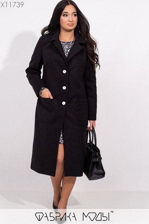 Полуприталенное пальто с подкладом лацканами на пуговицах и накладными карманами X11739