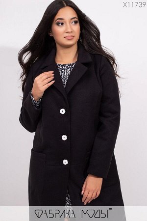 Полуприталенное пальто с подкладом лацканами на пуговицах и накладными карманами X11739