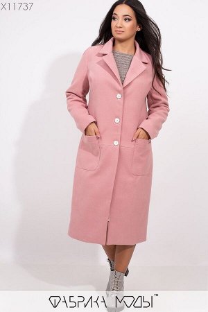 Полуприталенное пальто с подкладом лацканами на пуговицах и накладными карманами X11737