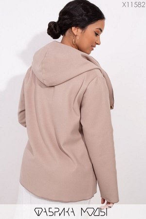 Короткое пальто-разлетайка с капюшоном, прорезными карманами и съемным поясом X11582
