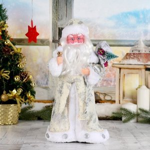 Дед Мороз "В белой шубке с подарками" двигается с подсветкой, 38 см