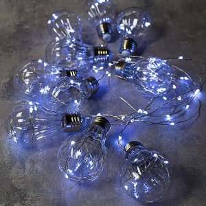 Гирлянда «Нить» 3 м роса с насадками «Лампочки объёмные», IP20, серебристая нить, 100 LED, свечение белое, 3.5 В