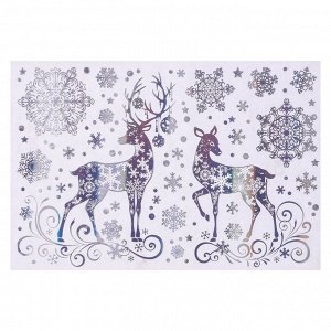 Набор наклеек "Зимняя сказка" голографическая фольга, олени, снежинки, 16,7 х 24,6 см