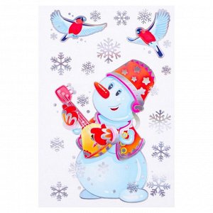 Набор наклеек "Музыкальный снеговик" голографическая фольга, снегири, 16,7 х 24,6 см