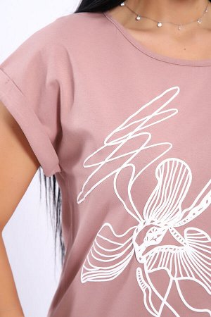 Туника Варианты расцветки: сухая роза, светло-зеленый
Ткань:  кулирка, Состав:  хлопок 100%
Туника женская с нежным 3Д принтом из мягкого, хлопкового трикотажа в пастельных тонах. Модель слегка притал